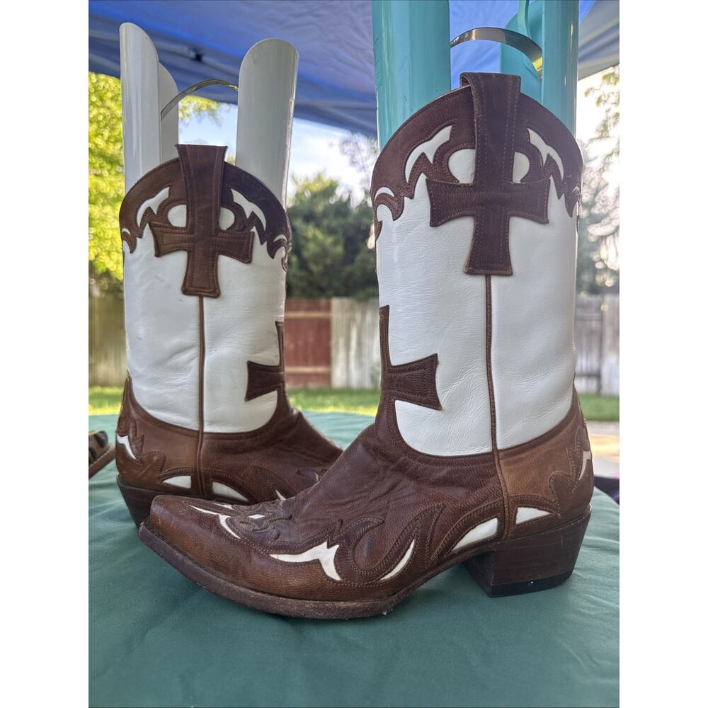 Old Gringo Brown White Leather Cowboy Boots Women’s 7.5B Handmade Western - Picture 6 of 13